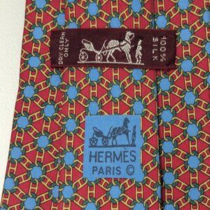 Hermes 7380 100% Silk Vintage Green, Blue, Red, Yellow Chain AUTHENTIC